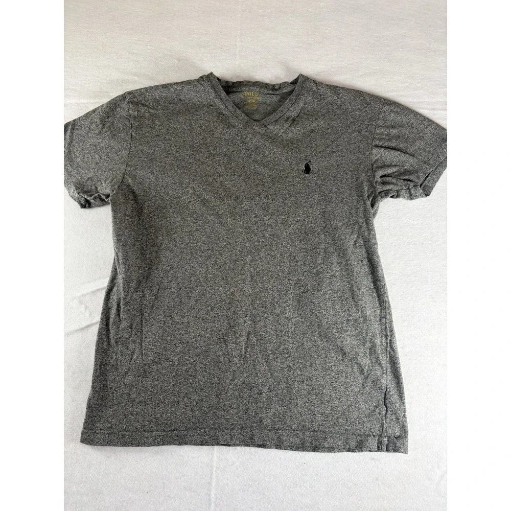 POLO Ralph Lauren Men's S Basic T Shirt 100% Cotton Gray‎ Heather V Neck EUC